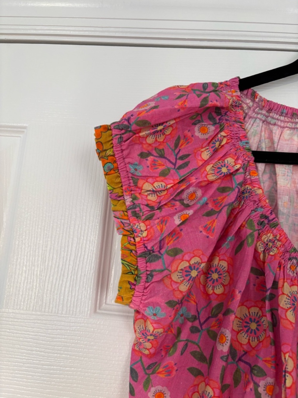 Natural Life Floral Peasant Blouse Pink Boho Cotton Flutter Sleeve Size XL - Picture 5 of 9